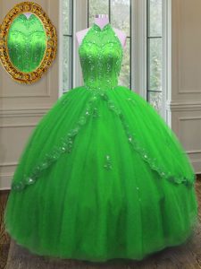 Sleeveless Floor Length Beading and Appliques Lace Up 15 Quinceanera Dress