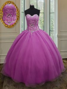 Elegant Floor Length Fuchsia Quince Ball Gowns Sweetheart Sleeveless Lace Up