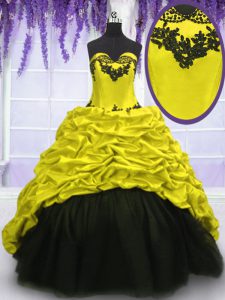 Super Sleeveless With Train Appliques and Pick Ups Lace Up Quinceanera Gown with Multi-color Sweep Train