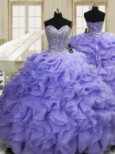 Ideal Lavender Quinceanera Gown Sweetheart Sleeveless Sweep Train Lace Up