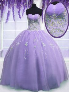 Hot Selling Lavender Zipper Quinceanera Gowns Beading Sleeveless Floor Length