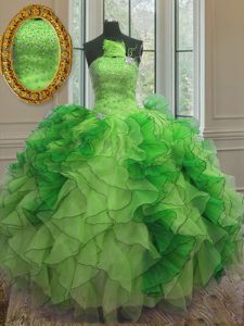 Vintage Multi-color Ball Gowns Beading and Ruffles Sweet 16 Quinceanera Dress Lace Up Organza Sleeveless Floor Length
