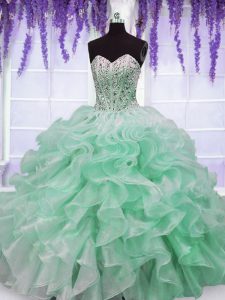 Noble Sleeveless Beading and Ruffles Lace Up Quinceanera Gown