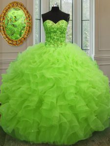 Floor Length Yellow Green Vestidos de Quinceanera Sweetheart Sleeveless Lace Up