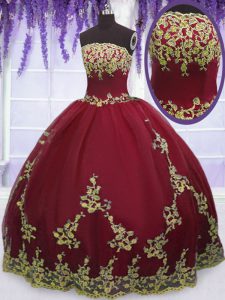 Glorious Red Strapless Zipper Appliques Quinceanera Dresses Sleeveless
