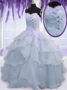Perfect Ruffled Light Blue Sleeveless Organza Lace Up 15 Quinceanera Dress for Military Ball and Sweet 16 and Quinceanera