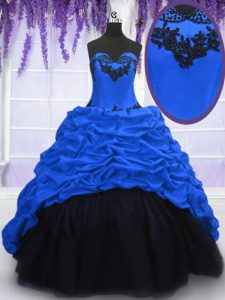 Royal Blue Lace Up Sweetheart Appliques and Pick Ups Quinceanera Dresses Taffeta Sleeveless Sweep Train