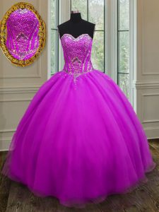 Unique Purple Ball Gowns Beading Ball Gown Prom Dress Lace Up Organza Sleeveless Floor Length