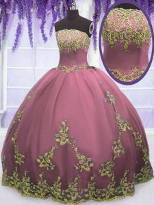 Lilac Sweet 16 Dresses Military Ball and Sweet 16 and Quinceanera and For with Appliques Strapless Sleeveless Zipper