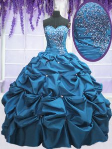 Fashionable Teal Sleeveless Floor Length Beading and Appliques and Pick Ups Lace Up Sweet 16 Dress