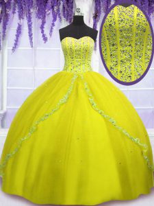 Floor Length Ball Gowns Sleeveless Yellow Green Sweet 16 Dress Lace Up