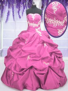 Clearance Pick Ups Ball Gowns Sweet 16 Dresses Rose Pink Strapless Taffeta Sleeveless Floor Length Lace Up