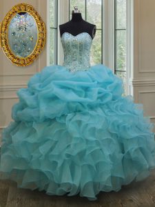 Beauteous Baby Blue Sleeveless Beading and Pick Ups Floor Length Quinceanera Dresses