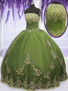 Sumptuous Ball Gowns Ball Gown Prom Dress Olive Green Strapless Tulle Sleeveless Floor Length Zipper