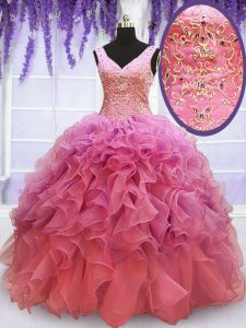 Flare Floor Length Ball Gowns Sleeveless Pink 15th Birthday Dress Lace Up