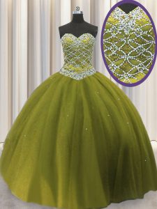 Designer Floor Length Ball Gowns Sleeveless Olive Green 15th Birthday Dress Lace Up