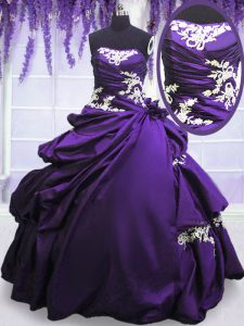 Beauteous Taffeta Sleeveless Floor Length Ball Gown Prom Dress and Appliques and Pick Ups