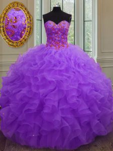 Flirting Purple Sleeveless Organza Lace Up Quinceanera Dresses for Military Ball and Sweet 16 and Quinceanera and Beach