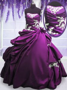 Purple Strapless Neckline Appliques and Pick Ups Vestidos de Quinceanera Sleeveless Lace Up