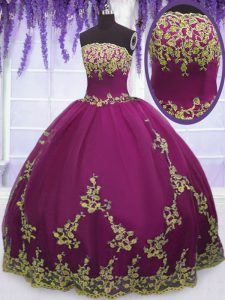 Floor Length Fuchsia Sweet 16 Dresses Strapless Sleeveless Zipper