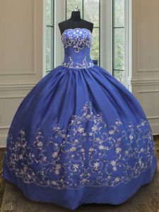 Floor Length Royal Blue Sweet 16 Dress Strapless Sleeveless Lace Up