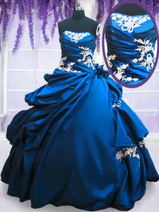Super Royal Blue Ball Gowns Appliques and Pick Ups Quinceanera Dress Lace Up Taffeta Sleeveless Floor Length