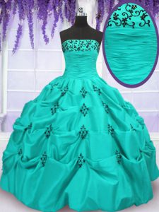 Chic Mermaid Taffeta Sleeveless Floor Length Quince Ball Gowns and Embroidery and Pick Ups