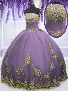 Comfortable Floor Length Lavender Sweet 16 Quinceanera Dress Tulle Sleeveless Appliques