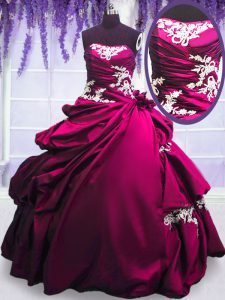 Elegant Floor Length Fuchsia Sweet 16 Quinceanera Dress Taffeta Sleeveless Embroidery and Pick Ups