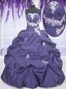 Luxurious Lavender Lace Up Vestidos de Quinceanera Appliques and Pick Ups Sleeveless Floor Length