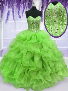 Cute Organza Lace Up Ball Gown Prom Dress Sleeveless Floor Length Ruffles and Sequins