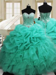 Fitting Pick Ups Ball Gowns Quinceanera Gowns Apple Green Sweetheart Organza Sleeveless Floor Length Lace Up