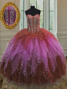 Sequins Floor Length Multi-color Vestidos de Quinceanera Sweetheart Sleeveless Lace Up