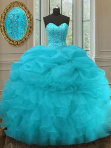 Beautiful Sleeveless Lace Up Floor Length Beading and Ruffles and Pick Ups Sweet 16 Dress