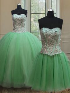 New Style Three Piece Beading Quinceanera Gowns Lace Up Sleeveless Floor Length
