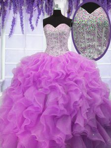 Glamorous Floor Length Ball Gowns Sleeveless Fuchsia Ball Gown Prom Dress Lace Up