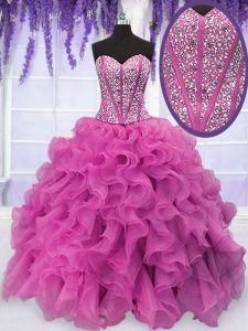 Floor Length Ball Gowns Sleeveless Hot Pink 15 Quinceanera Dress Lace Up