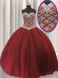 Nice Sleeveless Beading and Sequins Lace Up Ball Gown Prom Dress