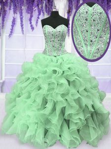 Apple Green Sweet 16 Quinceanera Dress Military Ball and Sweet 16 and Quinceanera and For with Beading and Ruffles Sweetheart Sleeveless Lace Up