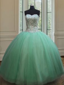 Superior Sweetheart Sleeveless Lace Up Quinceanera Gown Apple Green Tulle