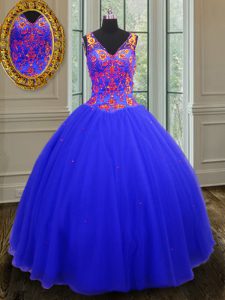 Shining Beading and Sequins Quinceanera Gown Royal Blue Zipper Sleeveless Floor Length