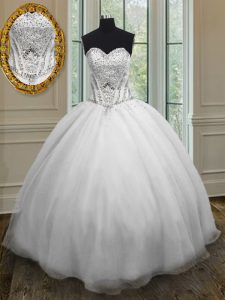 White Quinceanera Gowns Military Ball and Sweet 16 and Quinceanera and For with Beading Sweetheart Sleeveless Lace Up