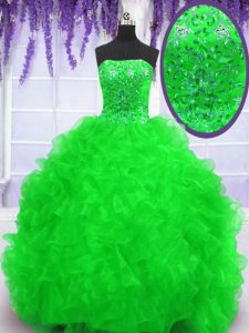 Lace Up Sweet 16 Quinceanera Dress Beading and Appliques and Ruffles Sleeveless With Brush Train