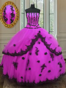 Lovely Tulle Sleeveless Floor Length Sweet 16 Dresses and Appliques