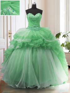 Excellent Sleeveless Sweep Train Beading and Ruffled Layers Lace Up 15 Quinceanera Dress