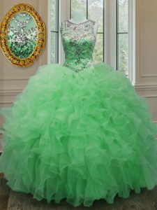Spectacular Scoop Organza Sleeveless Floor Length Quince Ball Gowns and Beading and Ruffles