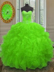 Ideal Sleeveless Beading and Embroidery and Ruffles Lace Up Sweet 16 Quinceanera Dress