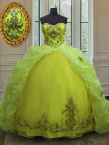 Sleeveless Court Train Beading and Appliques and Pick Ups Lace Up Quinceanera Dress