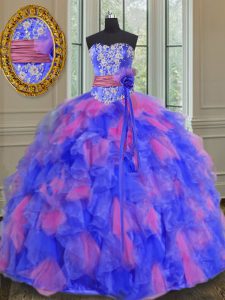 Super Multi-color 15th Birthday Dress Military Ball and Sweet 16 and Quinceanera and For with Beading and Appliques and Ruffles and Sashes ribbons and Hand Made Flower Sweetheart Sleeveless Lace Up