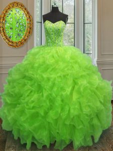 Dramatic Ball Gowns Quinceanera Gowns Yellow Green Sweetheart Organza Sleeveless Floor Length Lace Up